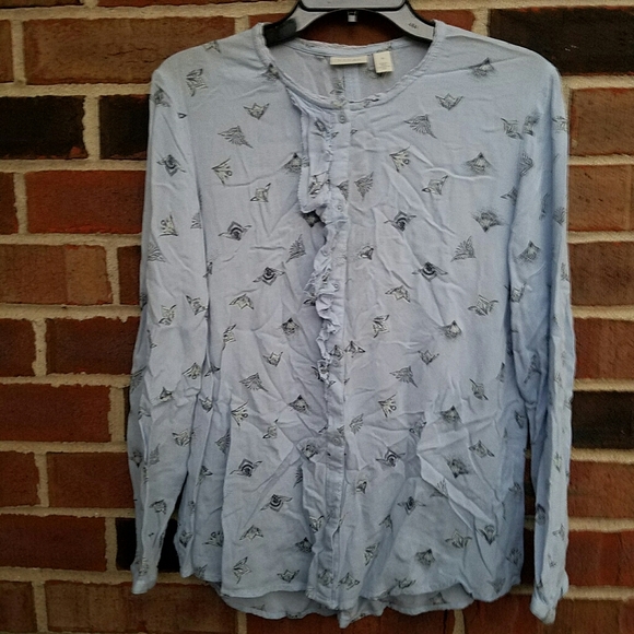 hinge Tops - Hinge ruffle Print Long Sleeve Blouse